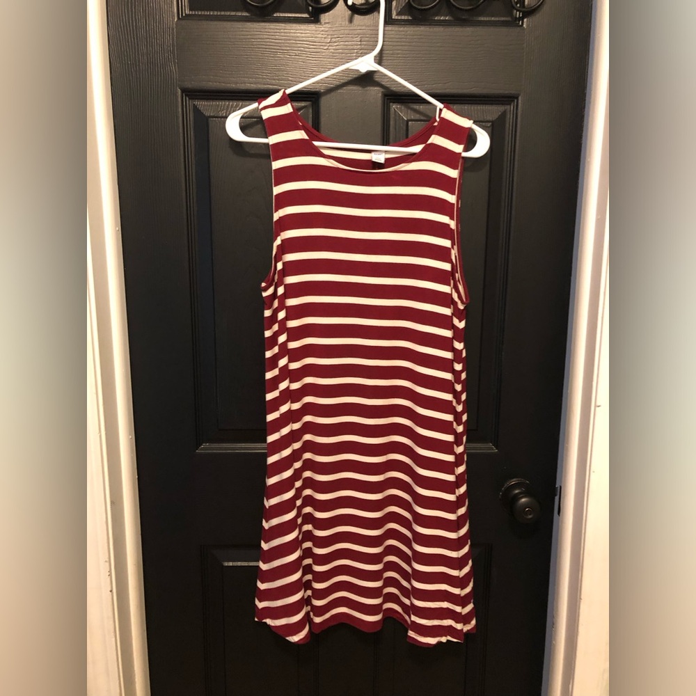 Old Navy burgundy and white striped tank swing dress